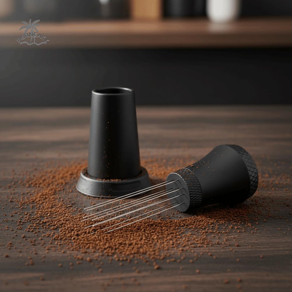 Magnetic Coffee Powder Stirring Needle Stainless Steel Non-slip Handle Coffee Tamper Distributor Needle With Storage Base