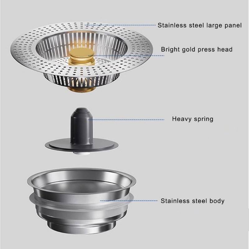 Sturdy Stainless Steel Kitchen Sink Drain Strainer Gold Finish Food Catcher Basket for Clean and Tidying Kitchens