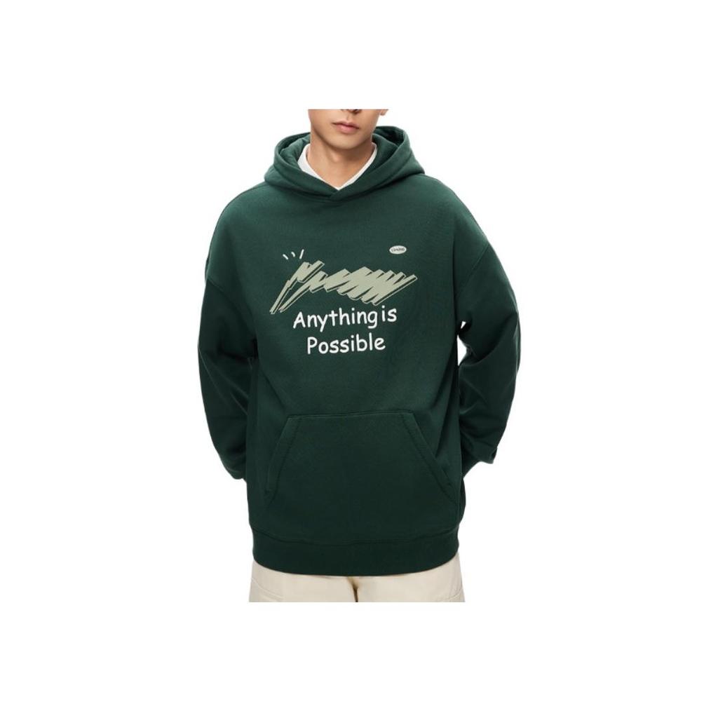 Li Ning Sports Lifestyle Series Інфрачервоний Антистатичний Антибактеріальний Пуловер Вільний Флісовий Теплий Світшот Унісекс світшот Темно-зелений AWDUA07-7