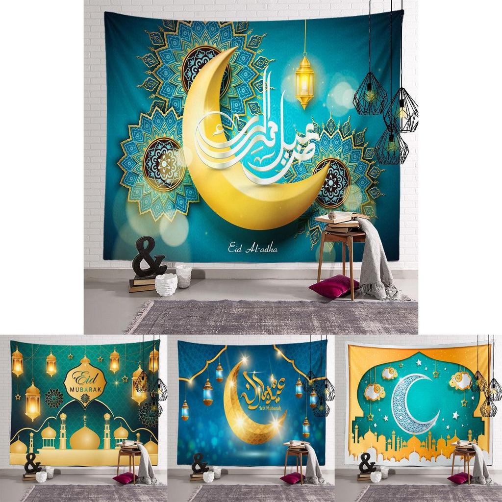 Vibrant Eid Mubarak Tapestry Moon Star Wall Hanging Decor For Ramadan Celebrations