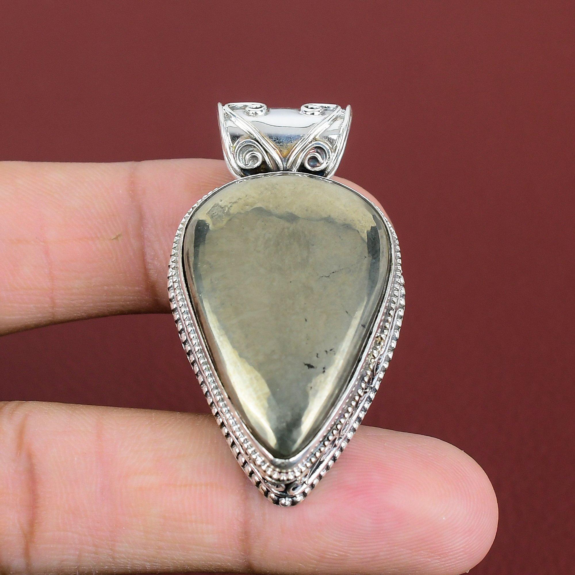 Pyrite Gemstone Pendant Vintage Pendant Handmade Jewelry 925 Sterling Silver Pendant Genuine Pyrite Jewelry Statement Pendant Gifts For Mom