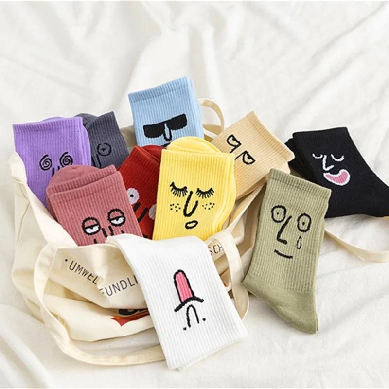 3 Paar Socken Damensocken Wadensocken Koreanische Socken mit schrulligem Ausdruck Cartoon-Trendsocken im College-Stil