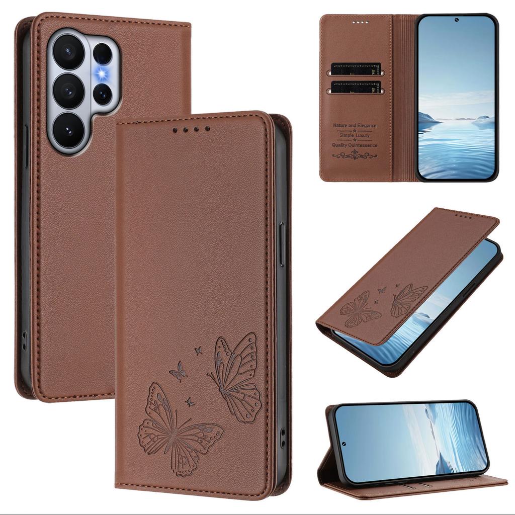 Butterfly Embossed Cards Solt Wallet Leather Case For Samsung S26 Ultra S25 S24 Plus S23 S22 A17 A07 A57 A37 A16 A26 RFID Cover