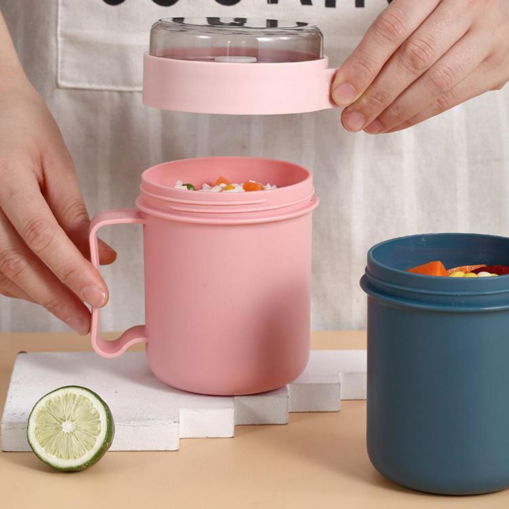 Tragbare Frühstücksbecher 500ml Haferflocken Müsli Nuss Joghurt Salatbecher mit Deckel Löffel Schul-Lunchbox Mikrowelle für Küchenutensilien