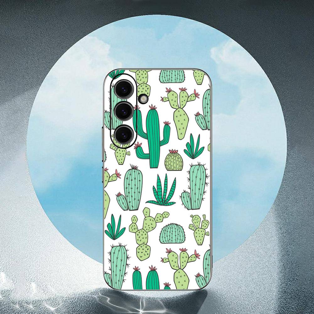 Cute Cactus Luxury Black Phone Case For Samsung Galaxy S23 S24 S25 Ultra S22 Plus S21