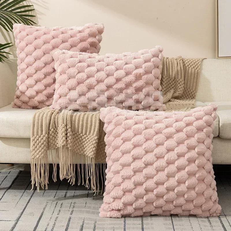 Faux Rabbit Fur Square Cushion Cover Big Thick Striped Super Soft Solid Color Pillow Cover 30/45/50cm Sofa Decor Cushion Cover