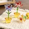 Handcraft Glass Flowers Figurines Hand Blown Mini Potted Flower Ornament Collectible Floral Gifts for Mother's Day Birthday Christmas