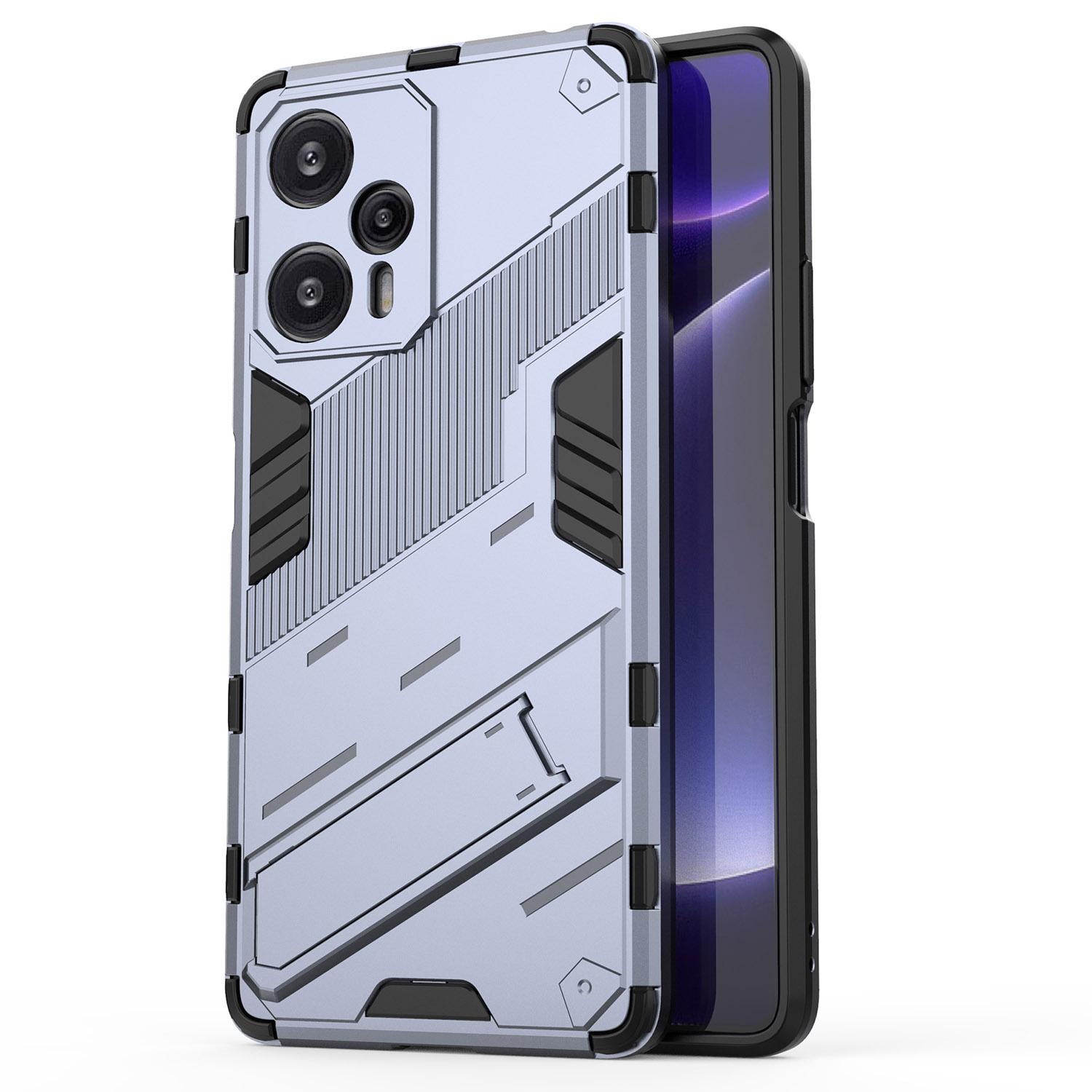

For Xiaomi Redmi Note 12 Turbo/Poco F5 5G Hard PC+Flexible TPU Phone Case Kickstand Shockproof Cover Grey