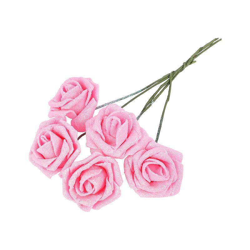 5/10pcs 6cm Glitter Foam Rose Artificial Flower Branch Bridal Bouquet Fake Flower DIY Wreath Craft Wedding Party Home Decor