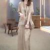 2 Pcs/Set Women Top Pants Set Round Neck Half Sleeves Irregular Hem Blouse Wide Leg Elastic Waist Wide Leg Trousers Daily Leisure Dating Outfit