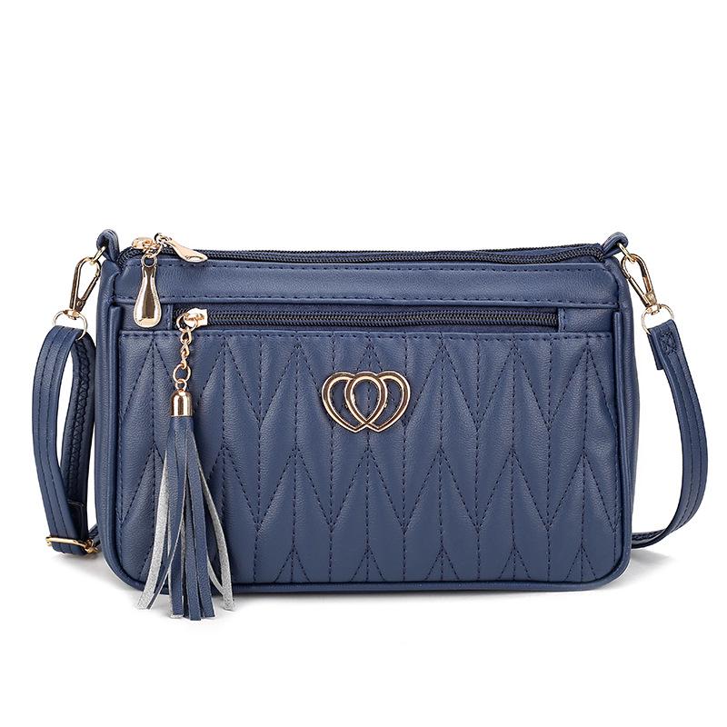 

Женская летняя сумка кроссбоди: Вместительная, высококлассный ромбовидный узор с кисточкой, универсальная повседневная сумка для телефона для женщин среднего возраста темно-синий