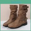 Length Large Mid Retro Boots For Women 2025 Autumn And Winter New Item Solid Color Fashion Boots Buckle Casual Knight Boots