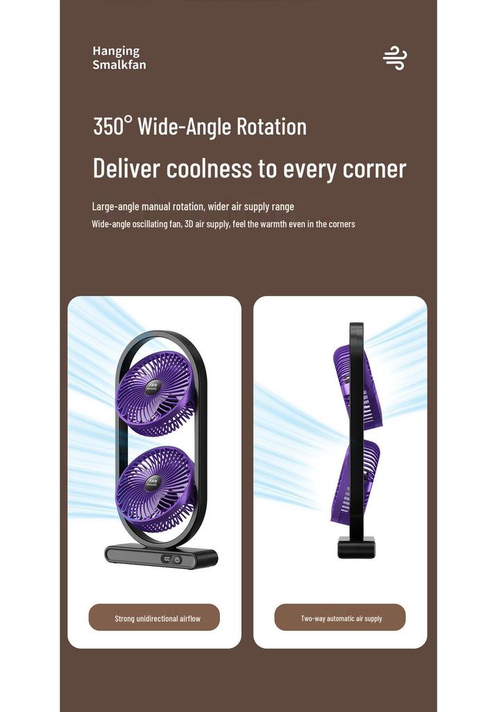 High-Power Dual-Head Desktop Circulation Fan with USB Display for Home, Office, and Camping