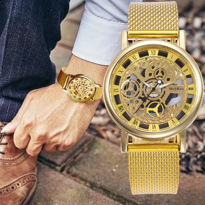 Mesh Belt Business Stainless Steel Wrist Hollow Male Sports Mens Fashion Quartz Skeleton Watch Men Watches