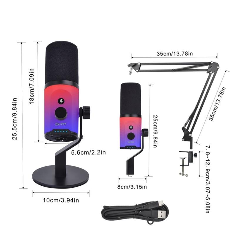 Clear USB Condenser Microphone With Color Light Effects Noise Cancellation For Streaming Podcasts PC Recording