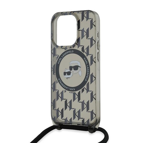 Karl Lagerfeld Klhmp15Lhckcklck Iphone 15 Pro 6.1 Czarny/Black Hardcase Iml Crossbody Monogram Karl & Choupette Head Magsafe