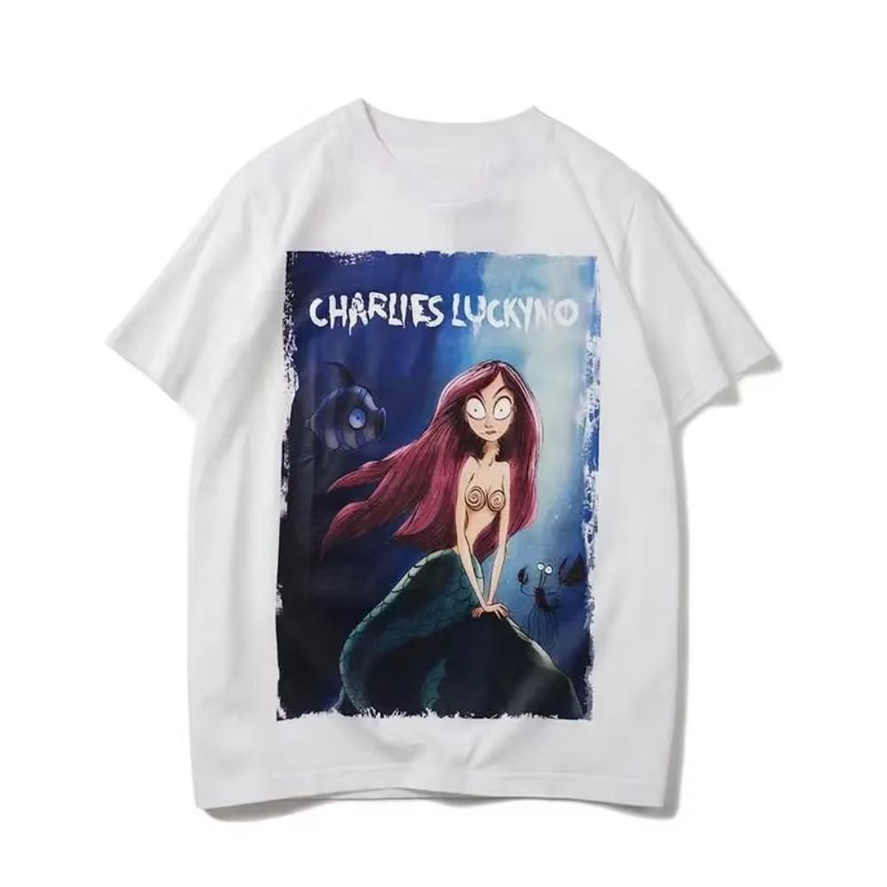 T-shirt Homme Marque de Mode Européenne Américaine Cerf Sirène Blanche-Neige Manches Courtes Homme et Femme Couples Cl Étoile Le Même Été