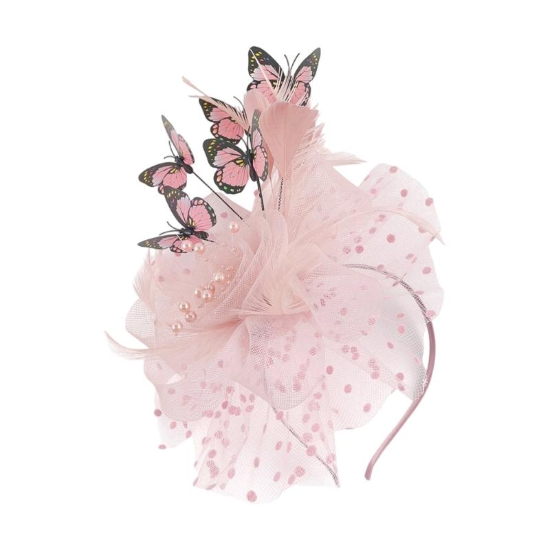 Elegant Feathered Butterfly Bridal Fascinator Hairband With Tulle Design For Wedding Cocktail Parties Formal Occasion
