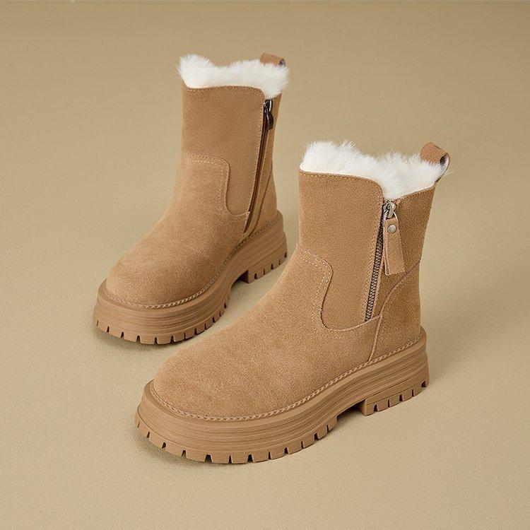 Internet celebrities thick-soled heightening snow boots women's 2025 new winter piled thickened warm Northeast cotton boots Martin boots