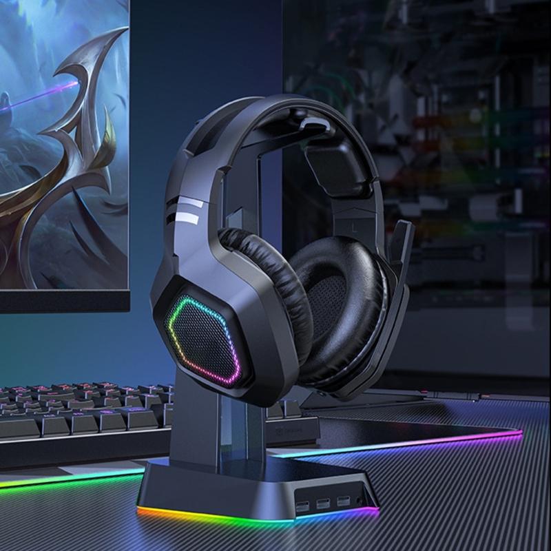 Gaming Headsets with Microphone Led Light Stereo Bass Surround 2.4Ghz Bluetooth-compatible Headphone for Laptop Desktop