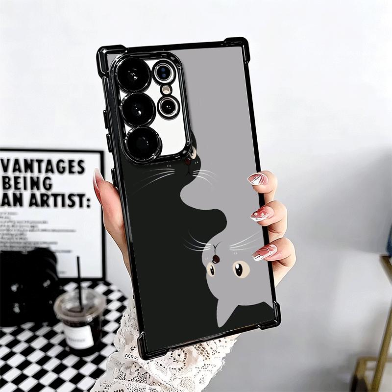 Black Cat Cartoon Cute Plating Phone Case For Samsung Galaxy S24 S25 FE S26 Edge S23 Ultra S22 S21 Plus S20 Anti-Fall Airabag Co