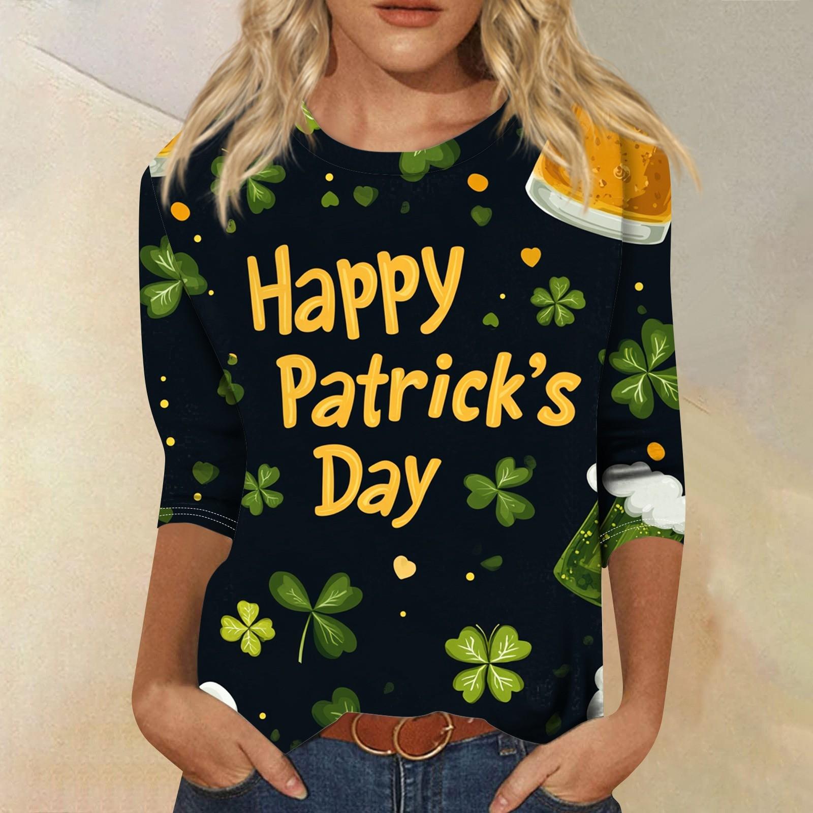 

3/4 Sleeve Top Women s T-shirt Casual St. Patrick s Day Printed Top T-shirt Crew-neck Jumper XL жёлтый