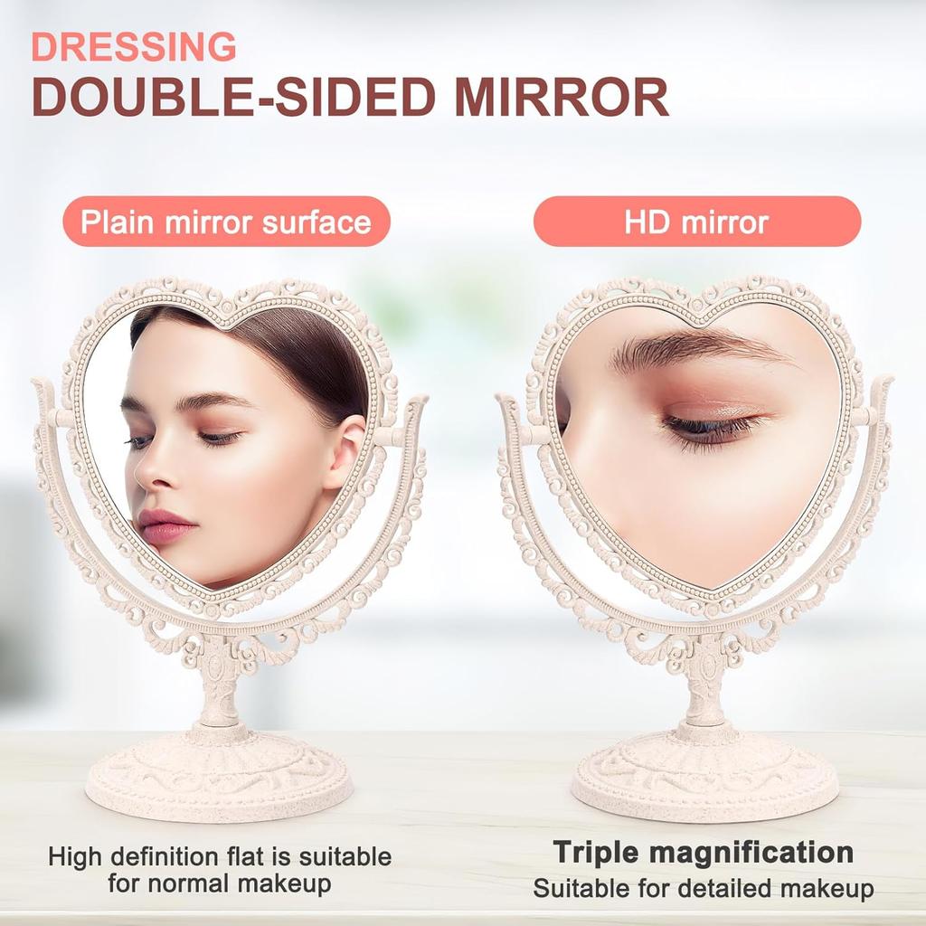 Vintage Rotation Table Mirror, Freestanding Tabletop Makeup Mirror, 360° Double Sided Vanity Tabletop Makeup Mirror for Girl Women Bathroom Bedroom