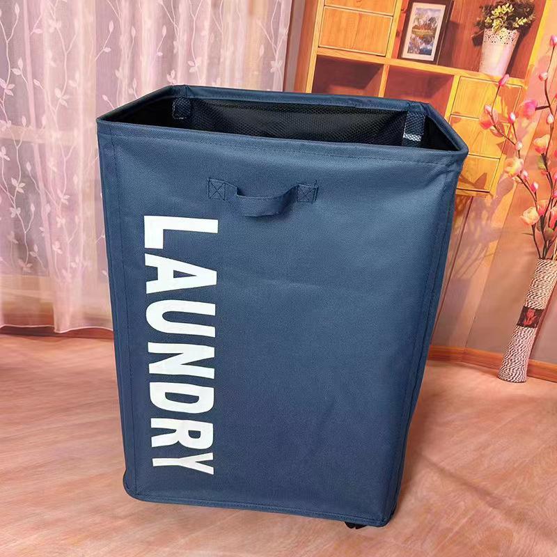 Oxford Cloth Folding Storage Basket with Wheels - Ideal for Laundry, Yoga Mats, and Household Items.