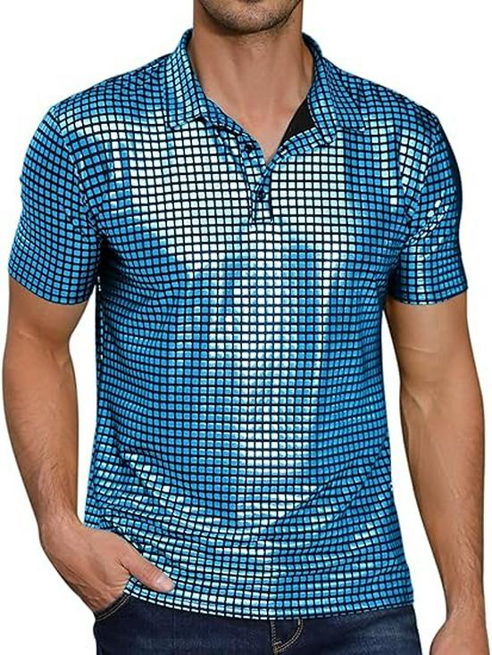 "New Men's Halloween Disco Sequin Shirt – 70s Party Style"