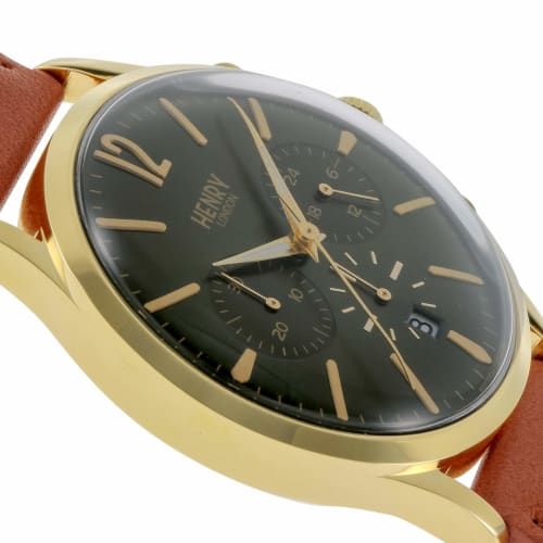 Henry London CHISWICK Watch, 41mm, Green Dial, Stainless Steel Crystal, Quartz Movement, Men's, White, HL41CM0108-LBR