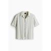 H M Textured caMp sHirt Regular Fit ligHt Blue Striped