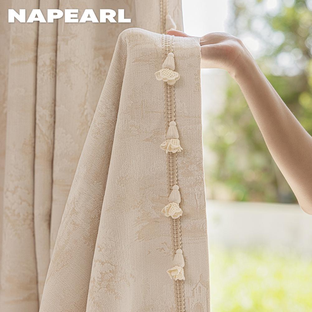 1PC NAPEARL Vintage Rural Blackout Curtains, Handmade Tassel Lace Floor Curtains for Bedroom Living Room Home Decor