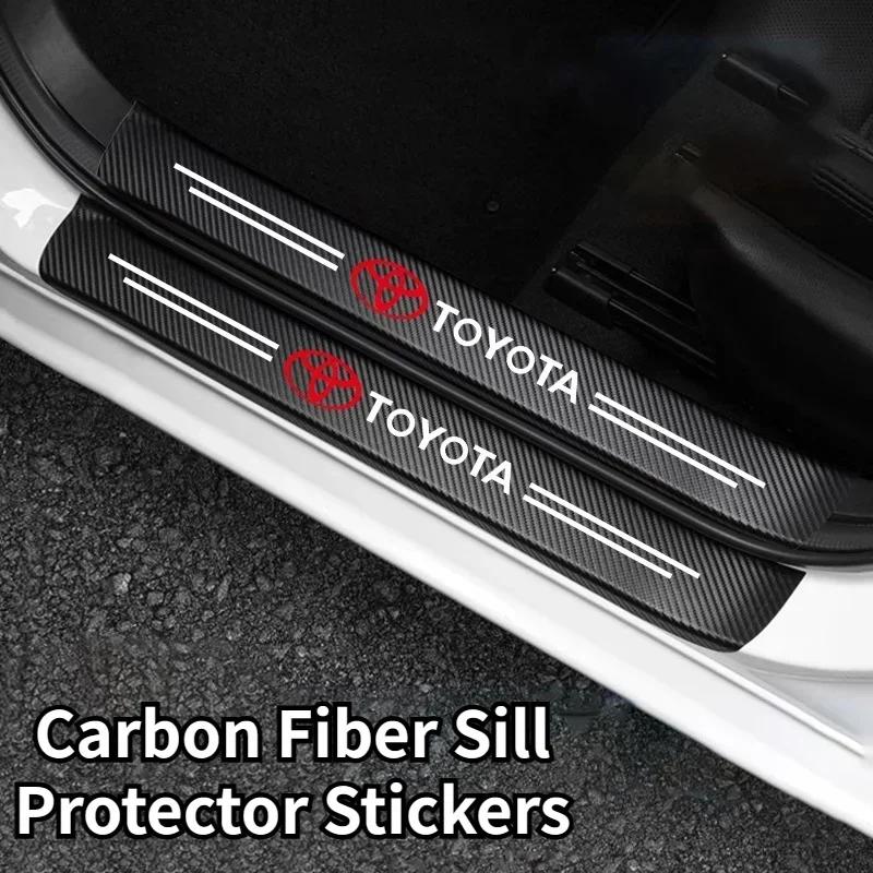 Carbon Fiber Door Sill Protector Stickers for Toyota Corolla RAV4 Camry Yaris Land Cruiser Prado Anti-Scratch Car Logo Decals