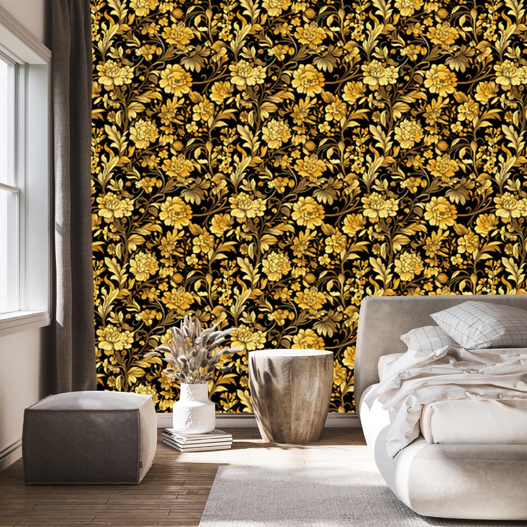 Golden Hibiscus Wallpaper, Ochre Background, Ochre Center, 50x1000