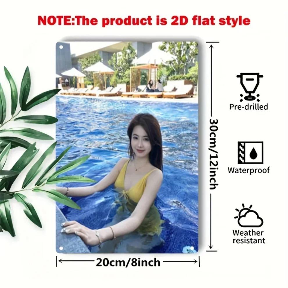 Brand Korean Metal Wall Art Sign, Beauty Poolside Decor for Home Cafe Bar, Vintage K-Drama Poster, Easy Mounting Wall Decor