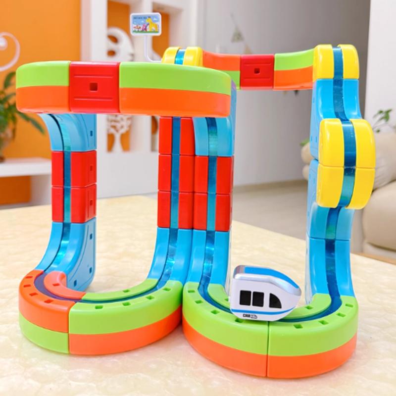 DIY Assemble Magnetic Track Train Montessori Motorized Train Electronic Magical Rail Car Gravity Maze Toy Educational Gift Kid
