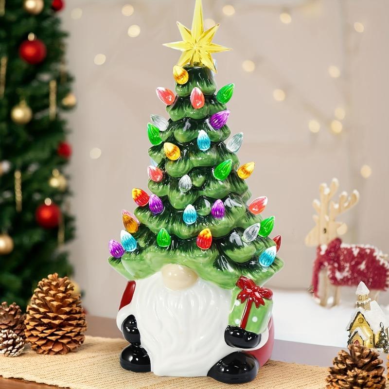 A Stunning Resin Dwarf Christmas Tree with 46 Colorful Light Bulbs, Battery-powered, Suitable for Use Indoors and Outdoors As a Holiday Decoration.