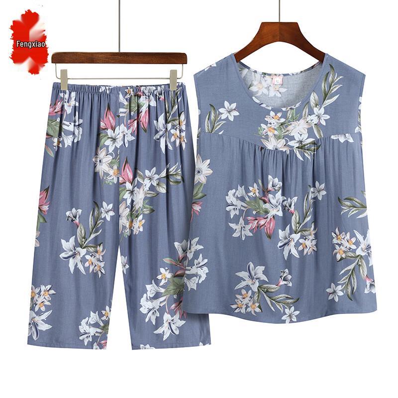 Elderly Women s Summer Short Sleeve Cotton-Silk Two-Piece Set 4XL