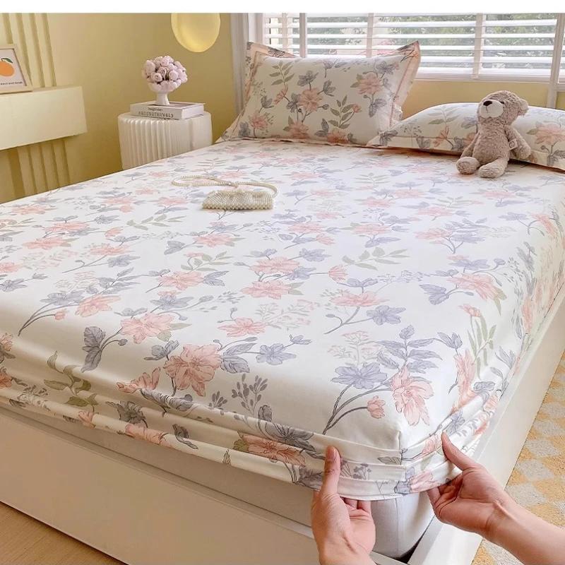 Single Double Queen King Cotton Printing Fitted Bed Sheets for Home Bed Dustproof Protective Case Bed Mattress Cover