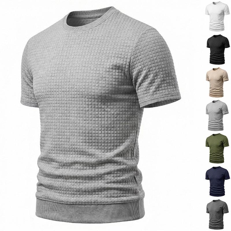 Men Simple Casual Old Money Textured Crew Neck Short Sleeve T Shirt