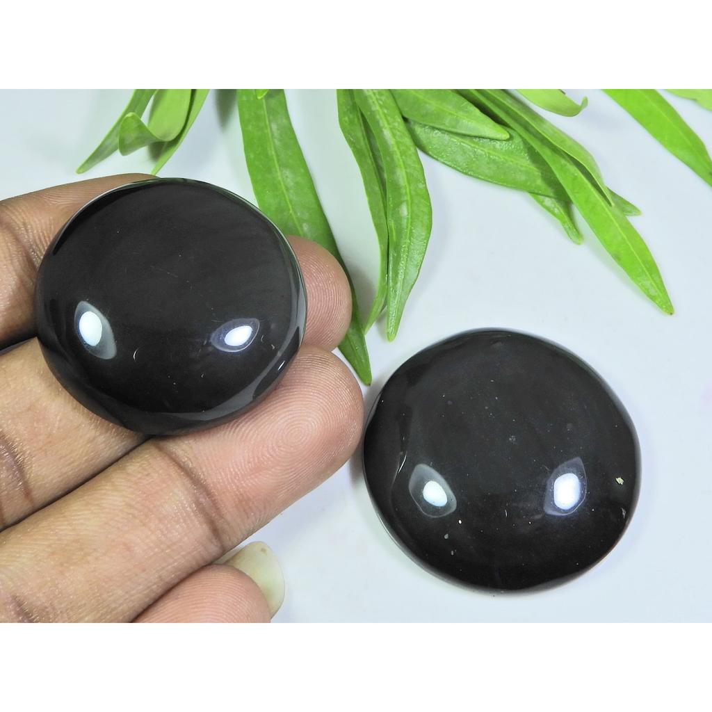 2Pcs 151Cts. Natural Rainbow Obisidan Round Cabochon Gemstone 33X33-35X35MM A-90