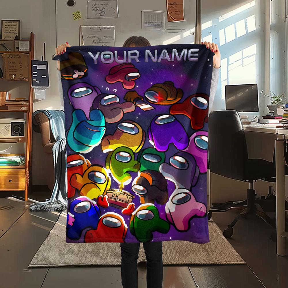 1PC Custom Name Among Us Patterned Flannel Blanket Suitable For All Seasons for Home Decor Warmth and Comfort Gifts Holiday Present -HE88