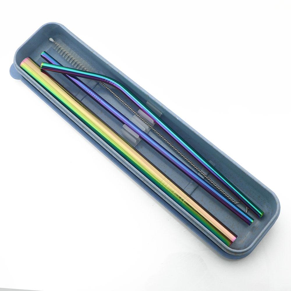 Bar Accessories Reusable Drinking Straw Set With Cleaner Brush Portable Straw Set Stainless Steel Straw With Box
