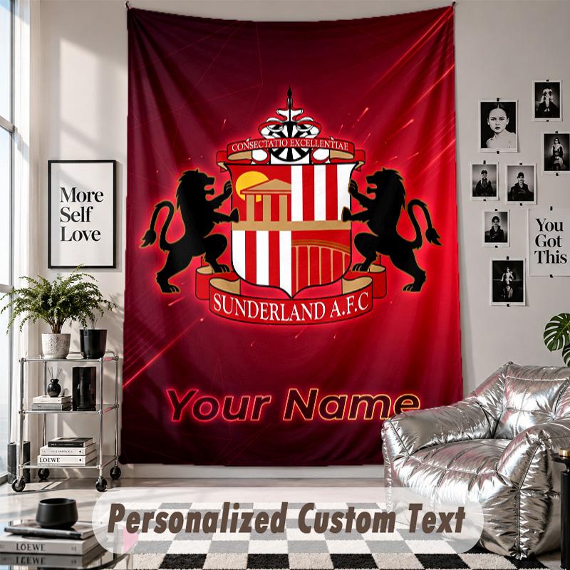 Wall Hanging Tapestry With Custom Name & Text, Sunderland FC Decorative Tapestry For Bedroom