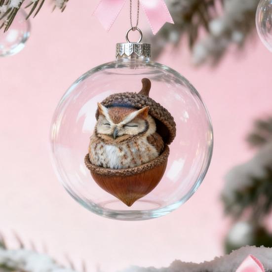 Yousheng Weihnachtsbaumkugel mit Waldtier-Eichelmotiv, durchsichtig, aus Kunststoff, zum Aufhängen, mit niedlichem Tannenzapfen-Tier für winterliche Weihnachtsbaumdekoration