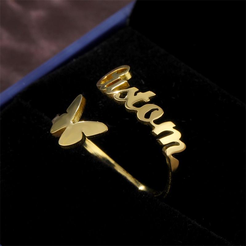 Custom Butterfly Name Rings for Women Personlized Stainless Steel Adjustable Ring Unique Engagement Gift Femme