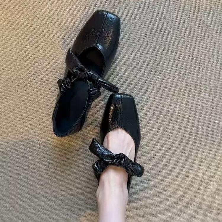 

Версия из овчины~ Туфли Мэри Джейн с бантом женские французская мягкая подошва с юбкой квадратный носок плоская подошва с неглубоким вырезом одинарная туфля 40