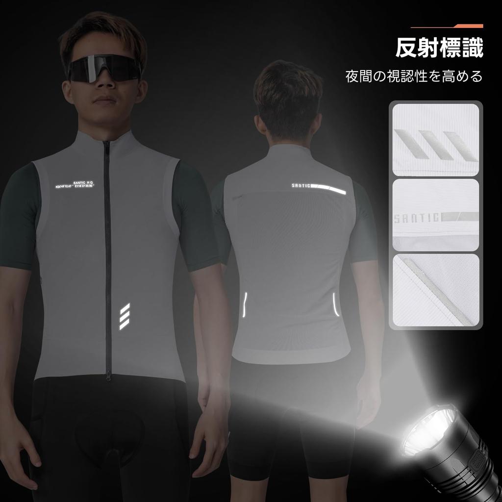 [Santic] Cycling Vest Windbreaker Spring/Summer Windproof Reflective (White M)