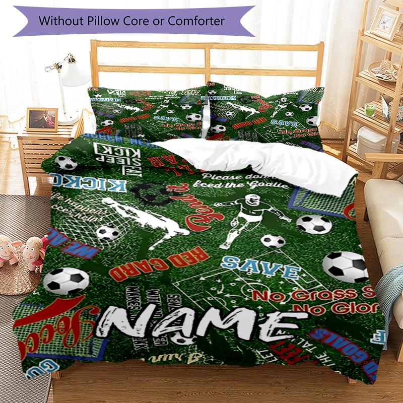 3pcs Custom Name Soccer Bedding Set Duvet Cover Closure Includes 1 Duvet Cover & 2 Pillowcases, Soft and Comfortable for All Seasons.