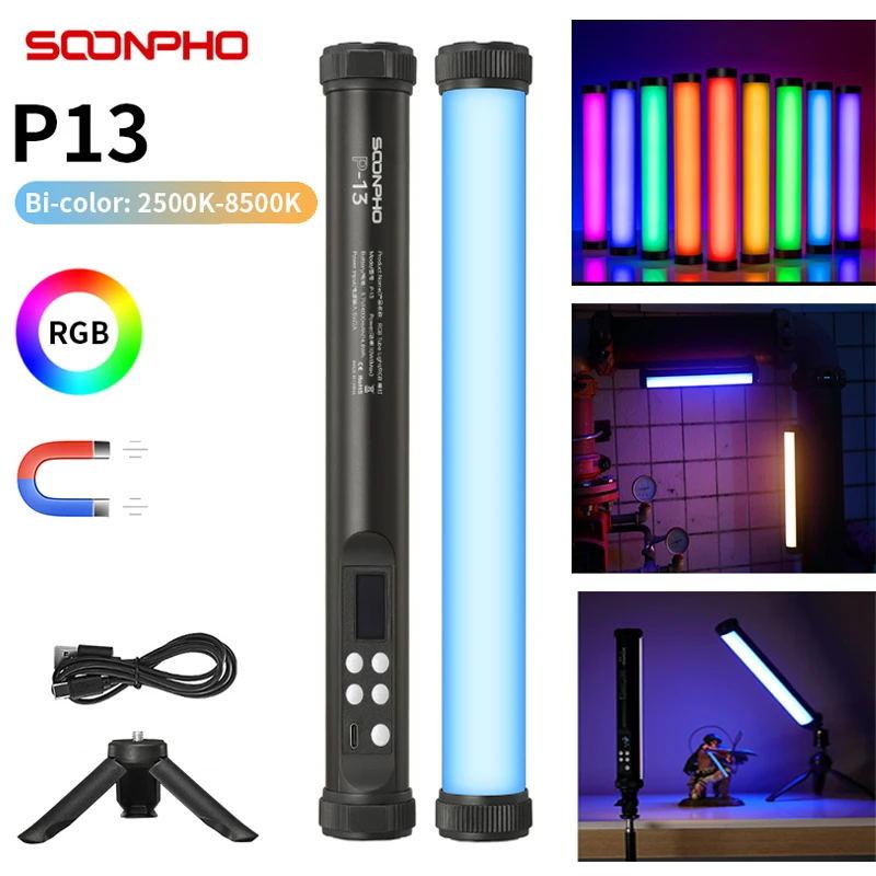 Soonpho P13 RGB Luce LED Video a Bastone Con Treppiede 2500K-8500K CRI 95+ Luce Tubolare Portatile per Studio Fotografico